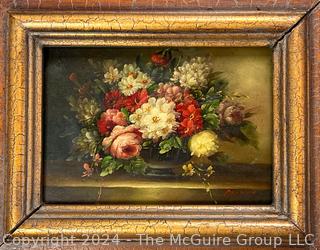 Framed Oil on Board of Floral Still Life Signed by Artist Barnard. 6 x 8"