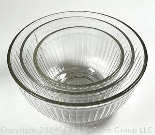 Set of Three (3) Clear Ribbed Glass Pyrex Nesting Bowls