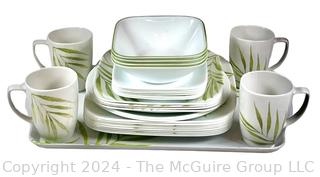 Set of Corning Ware Corelle Bamboo Leaf Square Round Dishware and Serving Tray