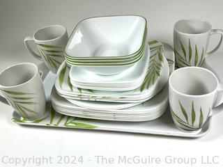 Set of Corning Ware Corelle Bamboo Leaf Square Round Dishware and Serving Tray