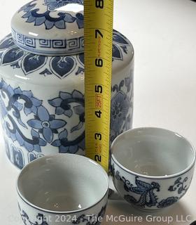 Blue & White Porcelain Sheffield Hostess Serving Set, Ginger Jar and Tea Cups