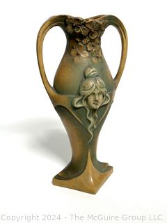 Austrian Art Nouveau Majolica Pottery Vase with Stamp Bernard Bloch. 12" Tall. Note: Crack