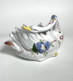 Porcelain Decorative Items Including Lladro 4576 Shepherdess Figurine, Wedgwood Vase and Candle Holder,  Italian Painted Swan Bowl. 