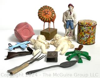 Collection Including Cutlery, Hand Corn Husker, Matchbox 2003 Toy Plane, Match Box Cover 