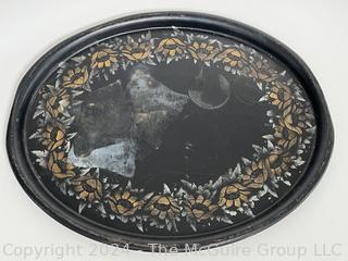 Hand Painted Tole Ware Oval Metal Tray.  23" x 19".