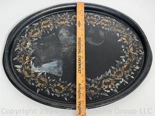 Hand Painted Tole Ware Oval Metal Tray.  23" x 19".