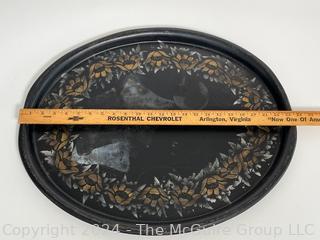 Hand Painted Tole Ware Oval Metal Tray.  23" x 19".