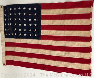 48 Star 13 Stripe Cotton Stitched with Embroidery American Flag, No Maker.  23" x 36"