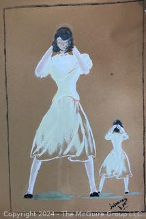 Three (3) Unframed Fashion Studies on Paper by Falls Church artist Mildred Kemp