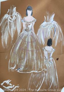 Three (3) Unframed Fashion Studies on Paper by Falls Church artist Mildred Kemp