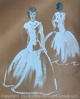 Three (3) Unframed Fashion Studies on Paper by Falls Church artist Mildred Kemp