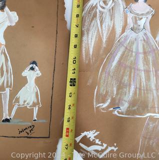 Three (3) Unframed Fashion Studies on Paper by Falls Church artist Mildred Kemp