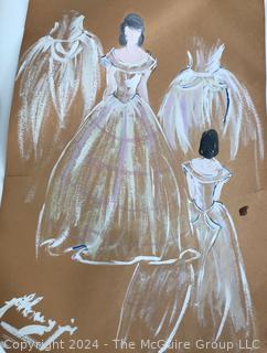 Three (3) Unframed Fashion Studies on Paper by Falls Church artist Mildred Kemp