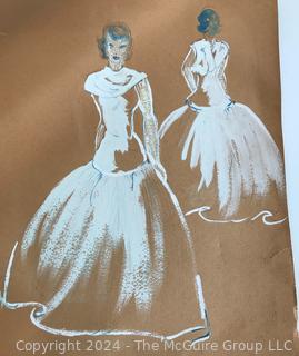 Three (3) Unframed Fashion Studies on Paper by Falls Church artist Mildred Kemp