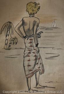 Three (3) Unframed Watercolor on Paper Fashion Studies byu Falls Church Artist Mildred Kemp