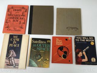 Seven (7) Vintage Youg Readers Books Including Little Red Schoolhouse and Several Space Themed 