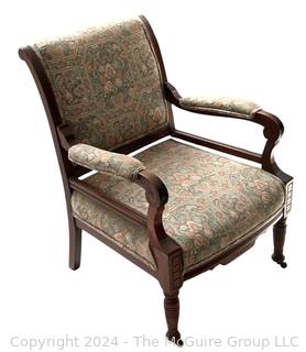 Chippendale Style Tapestry Upholstered Armchair. Measures 25w x 22d x 33h"