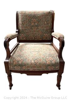 Chippendale Style Tapestry Upholstered Armchair. Measures 25w x 22d x 33h"