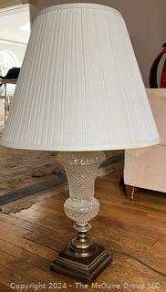 Pressed Glass Table Lamp With Crystal Finial with Shade. 30" Tall