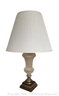 Pressed Glass Table Lamp With Crystal Finial with Shade. 30" Tall