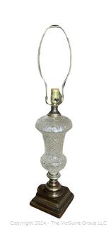 Pressed Glass Table Lamp With Crystal Finial with Shade. 30" Tall