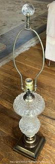 Pressed Glass Table Lamp With Crystal Finial with Shade. 30" Tall