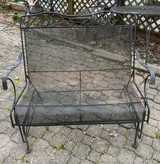 Metal Mesh Garden Love Seat Glider. First of two being offered in this auction. Measures 42 x 22 x 38"