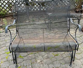 Metal Mesh Garden Love Seat Glider. Second of two being offered in this auction. Measures 42 x 22 x 38"