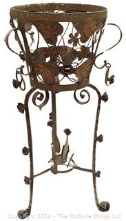 Ornate Weathered Metal Garden Standing Flower Pot Holder. 14.5 x 36"