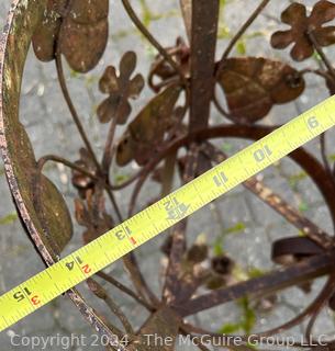 Ornate Weathered Metal Garden Standing Flower Pot Holder. 14.5 x 36"