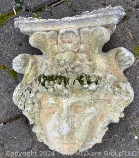 Cement Wall Hanging Planter with Roman Face. 11 x 4.5 x 11"