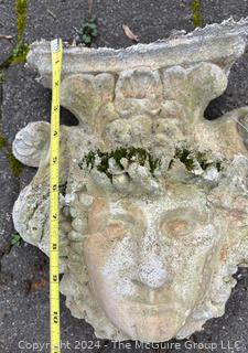 Cement Wall Hanging Planter with Roman Face. 11 x 4.5 x 11"