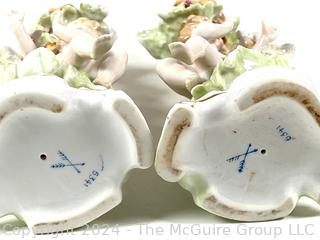 Pair of Cherub Arnart Porcelain Hand Painted Rococo Style Candlestick Holders.  8 1/2" tall.