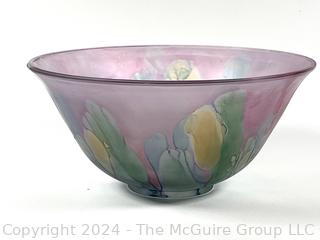 Painted Art Nouveau Glass Bowl in Purple. 10" Diameter