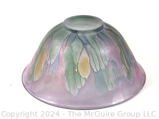 Painted Art Nouveau Glass Bowl in Purple. 10" Diameter