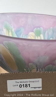 Painted Art Nouveau Glass Bowl in Purple. 10" Diameter