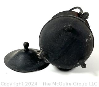 Antique Cast Iron Glue Pot with Lid & Applicator