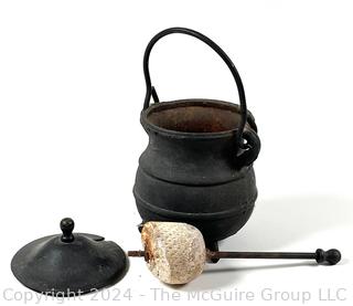 Antique Cast Iron Glue Pot with Lid & Applicator