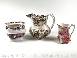 Three (3) Transferware Creamers, Pitchers and Bowl 