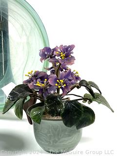 Glass Jade Tree, Wedgwood Covered Box, Ceramic Vase and Art Glass Plate