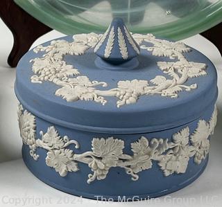 Glass Jade Tree, Wedgwood Covered Box, Ceramic Vase and Art Glass Plate