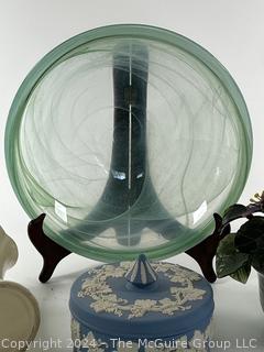 Glass Jade Tree, Wedgwood Covered Box, Ceramic Vase and Art Glass Plate