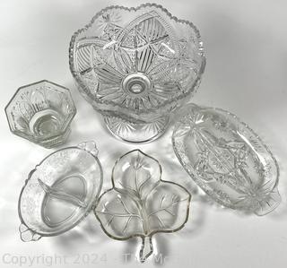 Five (5) Pieces of Clear Cut Crystal Serving Bowls. 