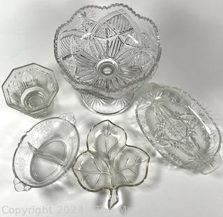 Five (5) Pieces of Clear Cut Crystal Serving Bowls. 