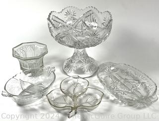 Five (5) Pieces of Clear Cut Crystal Serving Bowls. 