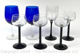 Crystal Glass Stemware Including Cobalt Blue Wine Goblets