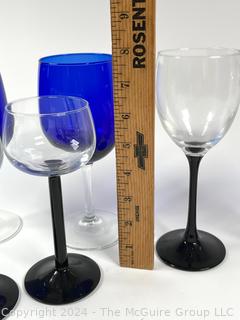 Crystal Glass Stemware Including Cobalt Blue Wine Goblets