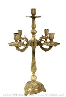 Gilded Baroque Five (5) Light Candelabra.  17" Tall