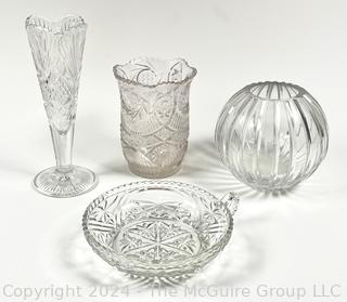 Four (4) Cut Crystal Glass Vases and Serving Bowls