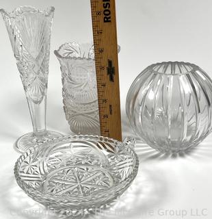 Four (4) Cut Crystal Glass Vases and Serving Bowls